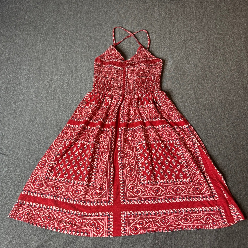 Maurices Red Bandana Print Smocked Dress XS Baby Doll Tunic Shirt